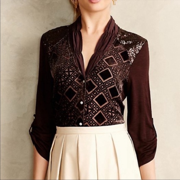 Anthropologie Tops - anthropologie tiny leighton velvet burnout shirt